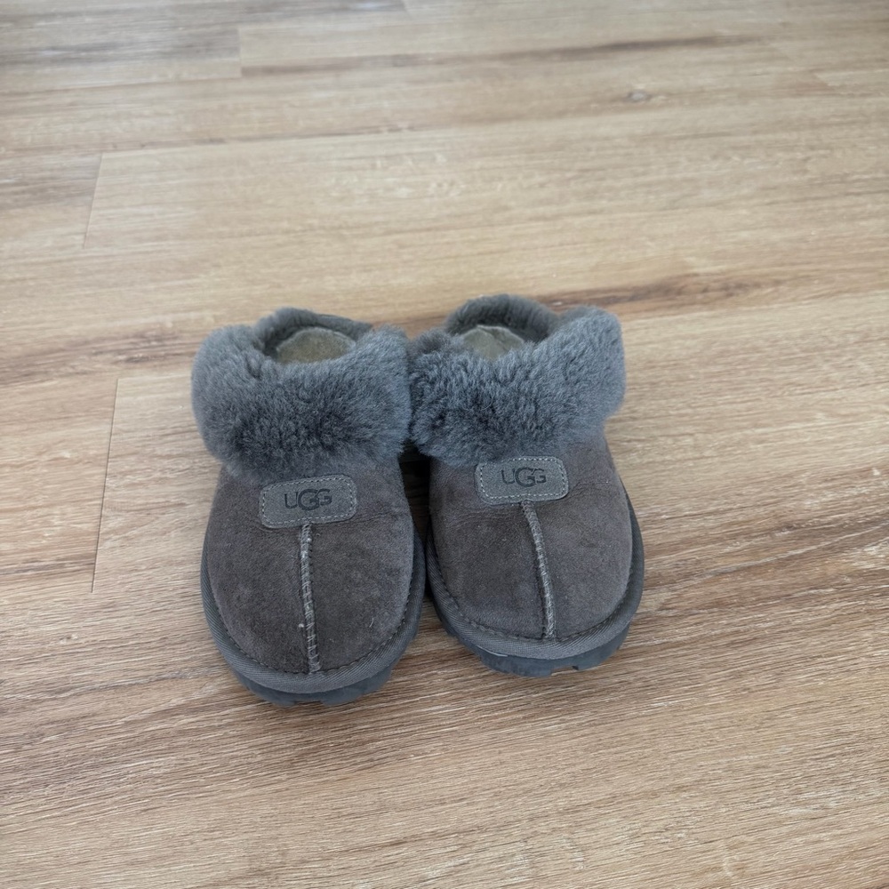 UGG Gray Suede Shearling Clog Slippers